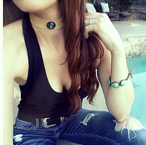 Genuine Leather Boho Choker Beige & Turquoise New!